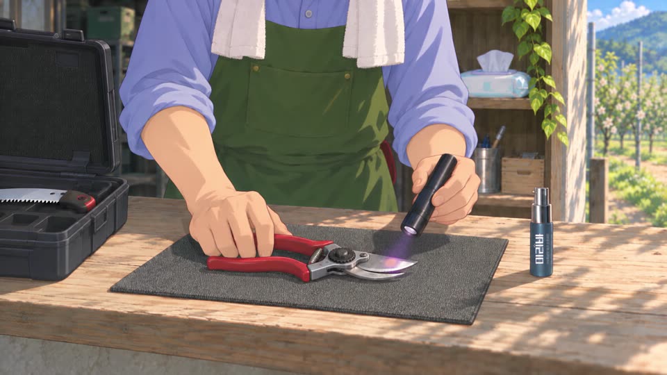 Under UV, the contaminated blade glows